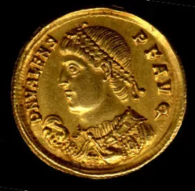 sólido de oro con el retrato del emperador valente