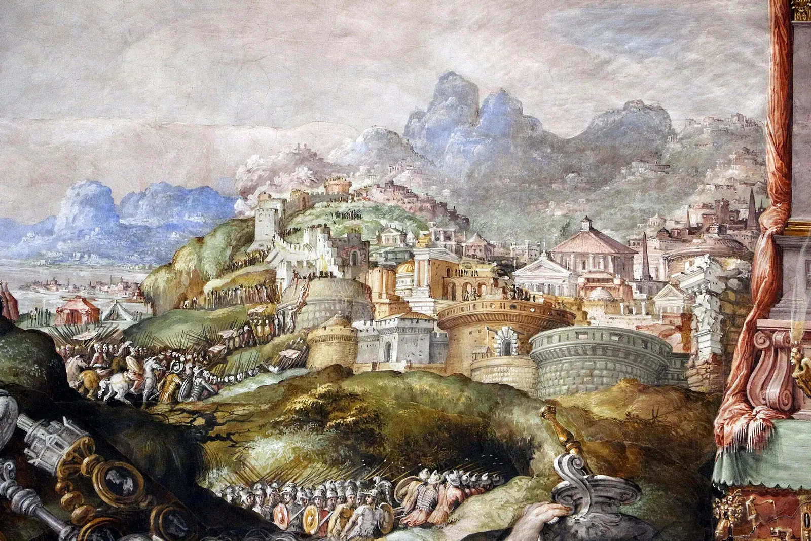 renaissance fresco by salviati of the triumph of furius camillus after the conquest of the etruscan city of veii