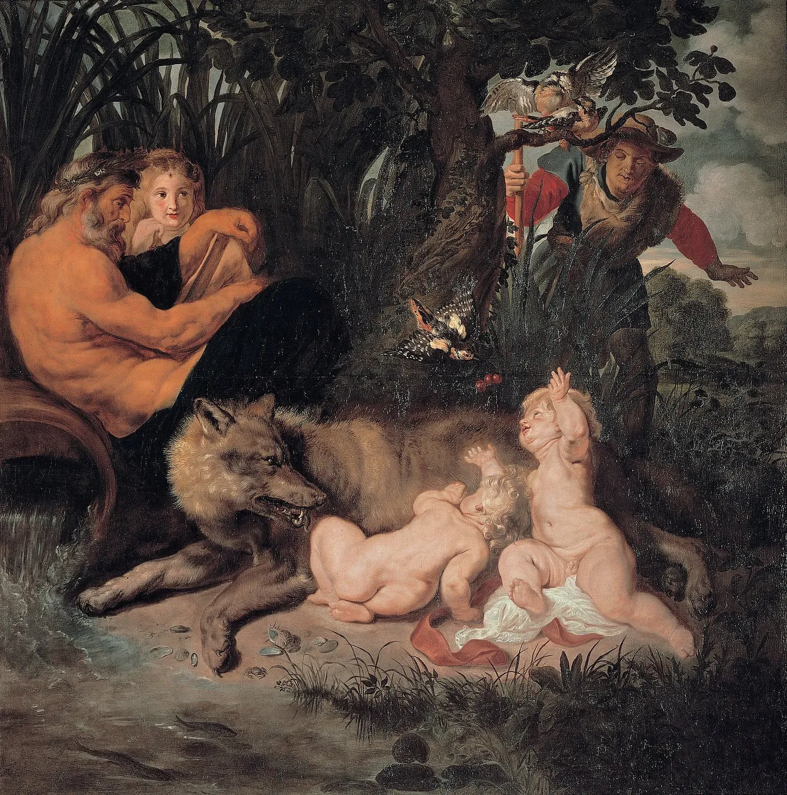 pintura barroca de rómulo y remo amamantados por la loba capitolina