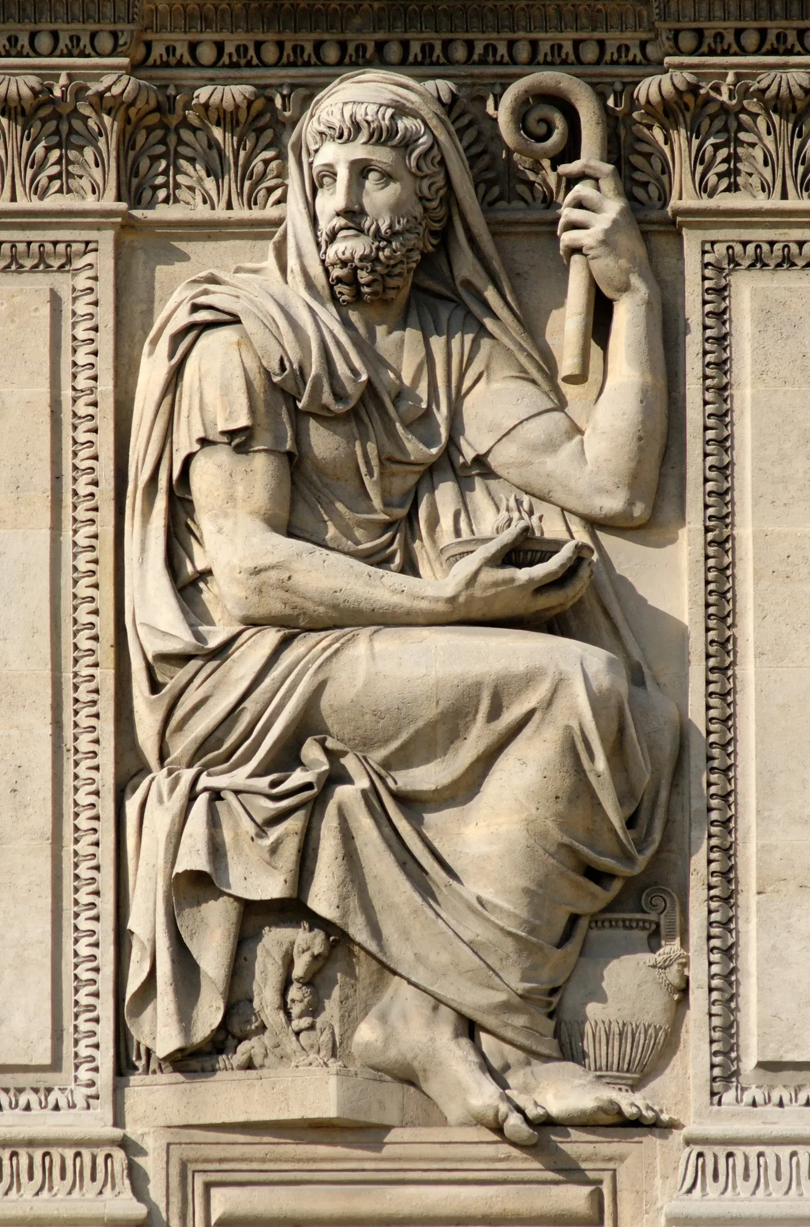 neoclassical relief by moitte on the louvre facade with numa pompilius, second king of rome