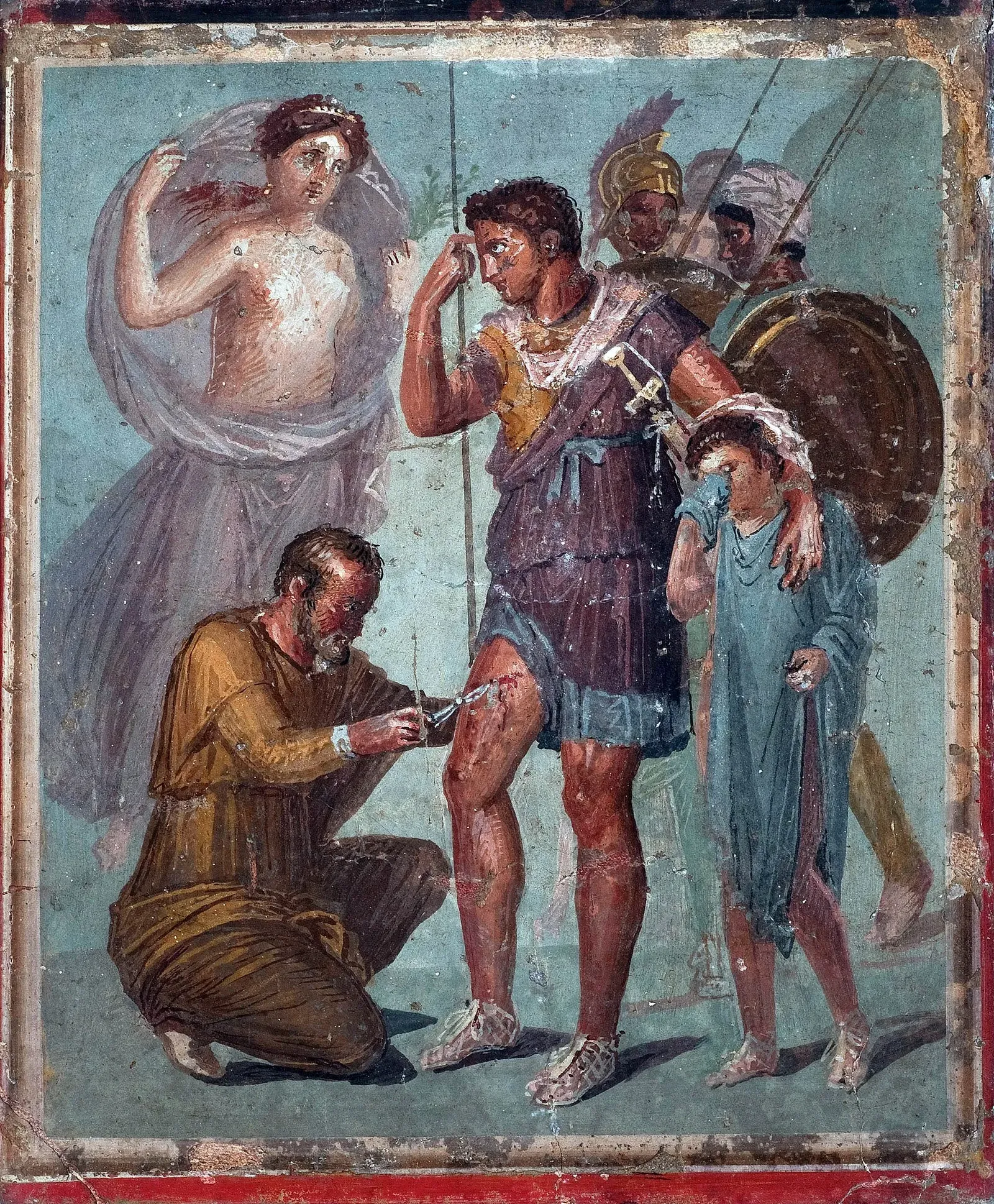 roman fresco from pompeii in which the physician iapyx draws an arrow from the wounded aeneas