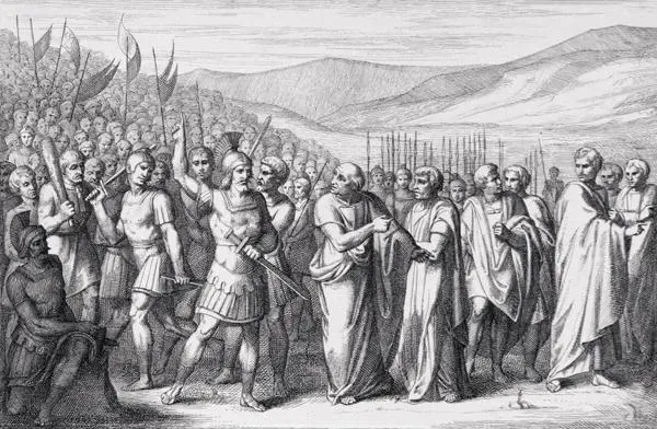 nineteenth-century engraving of the secessio plebis showing the plebs leaving rome on their way to the sacred mount