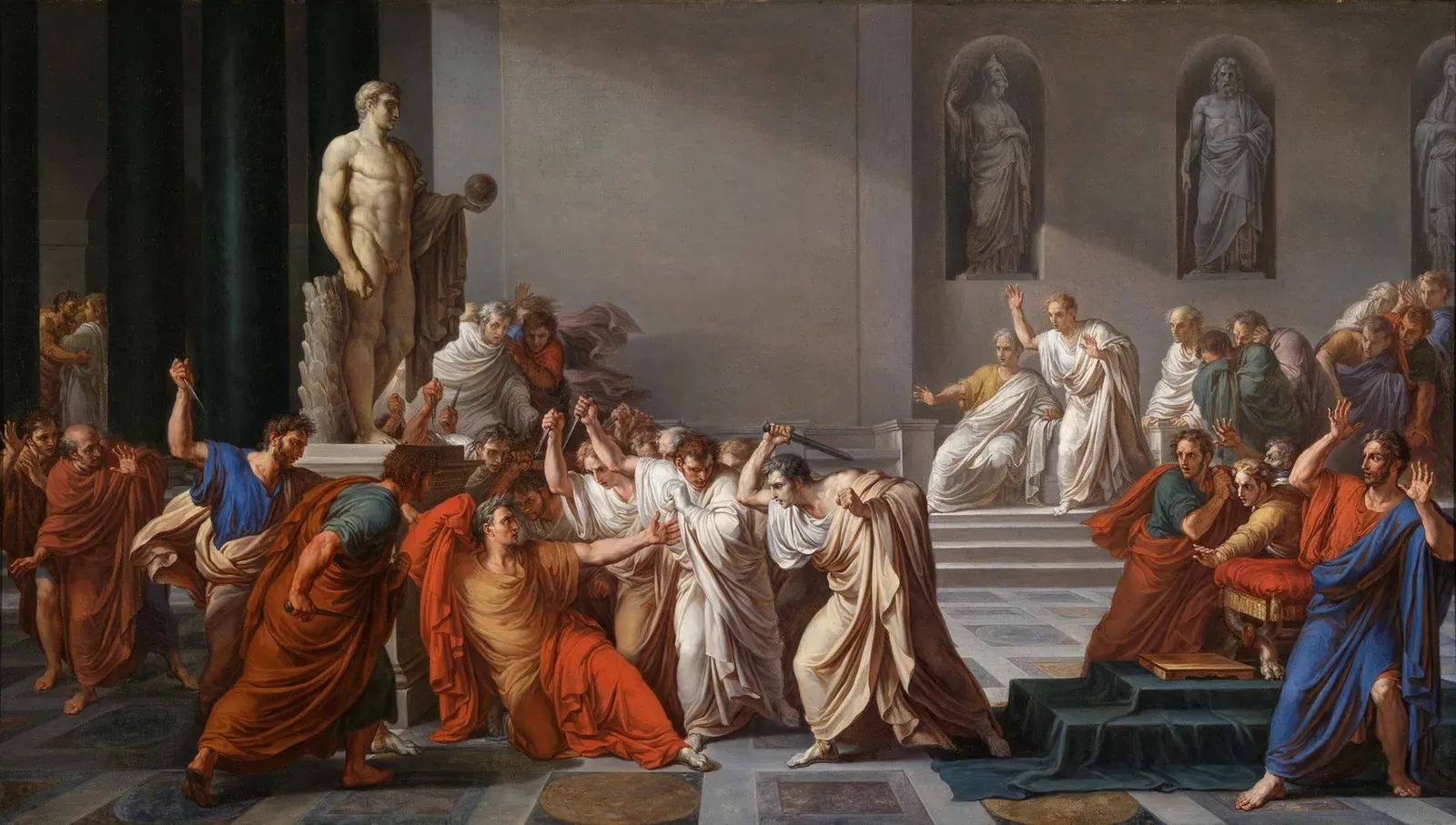 neoclassical painting of the assassination of julius caesar in the roman senate