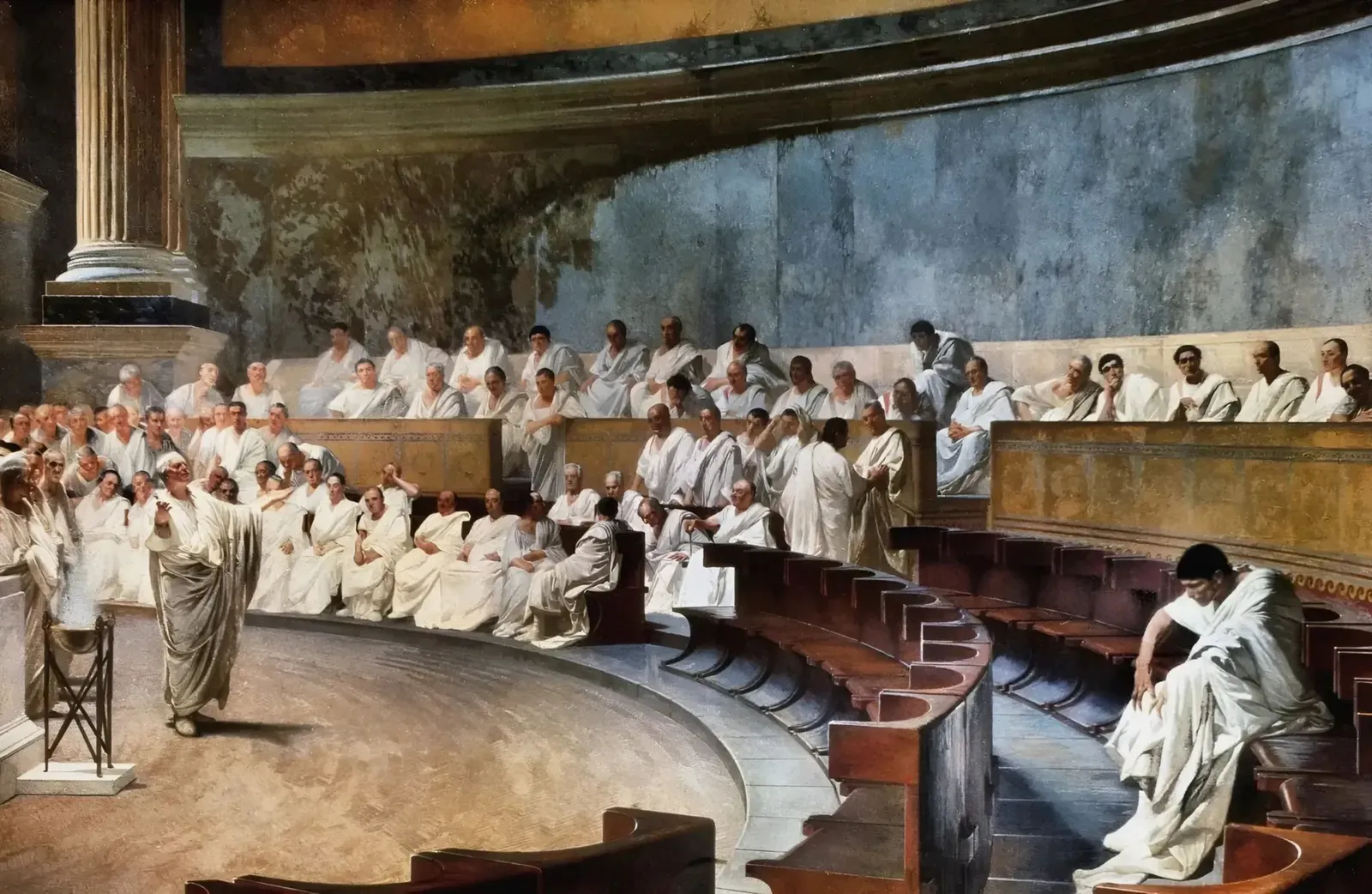 fresco by maccari showing a session of the roman senate, the visual emblem of the dominant patrician order